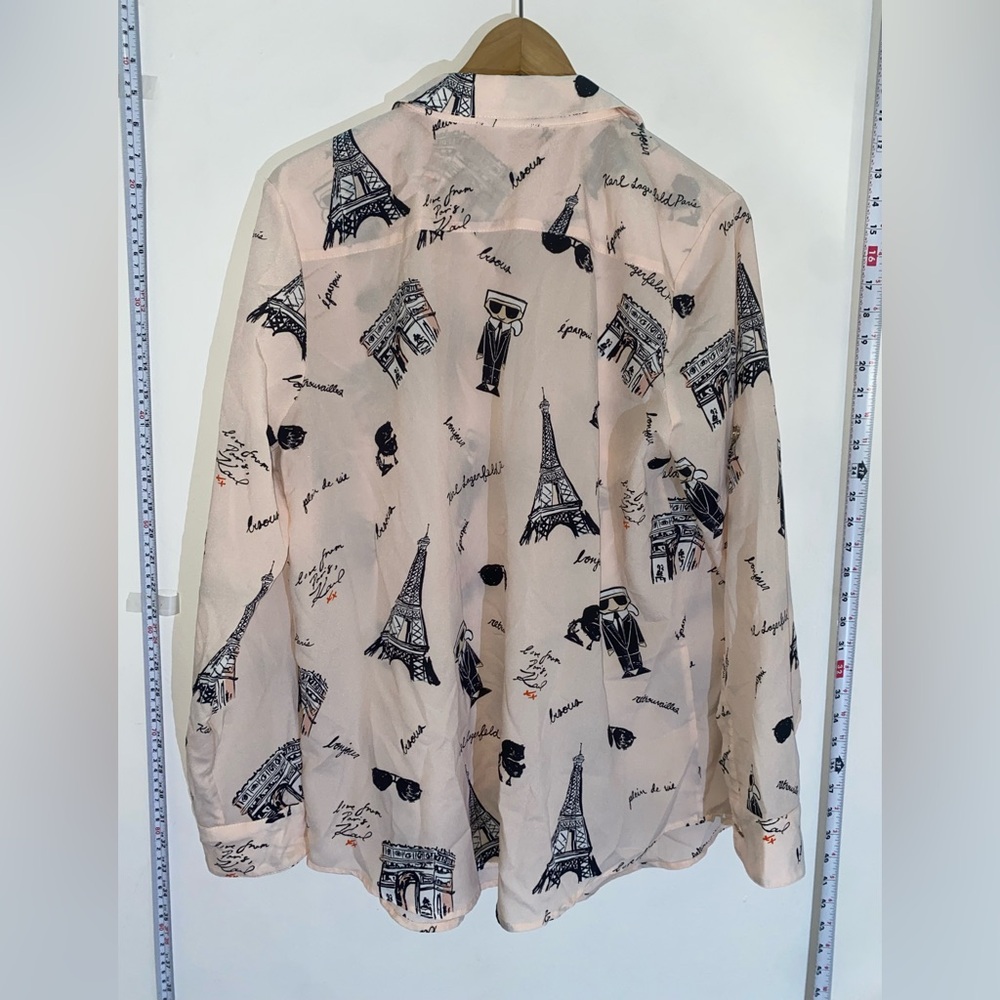 Karl Lagerfeld Paris Long Sleeve Blouse Pink Eiffel Tower Top Women's Size L - Picture 11 of 15